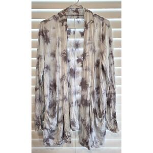 Torrid Cardigan Super Soft Kints Tie Dye Gray White Long Sleeves Open Front sz 0